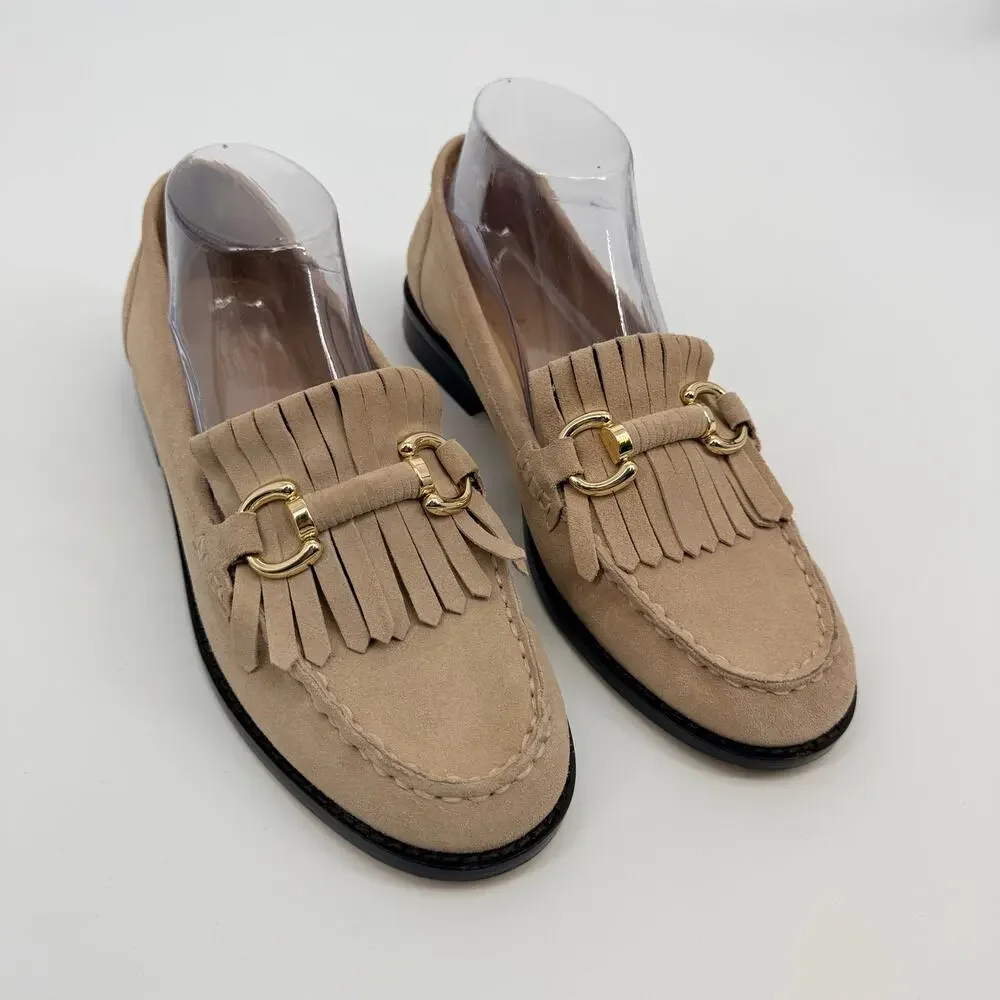 Ann Taylor Kiltie Chain Taupe Leather Loafer Womens 10M
